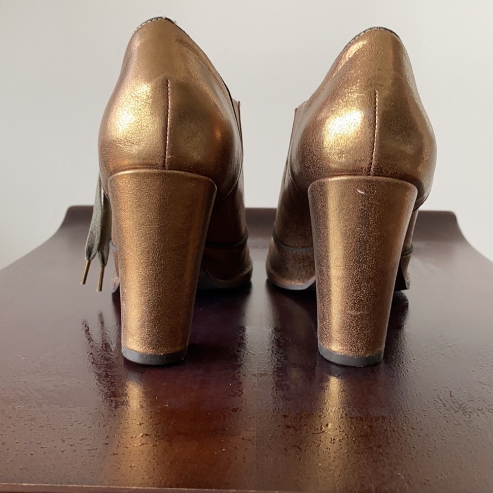 Anthropologie Faryl Robin Gold Leather Heel Bootie - Picture 3 of 6